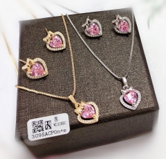 Bowknot Heart Pink Zircon Gold/Silver Earrings Necklace