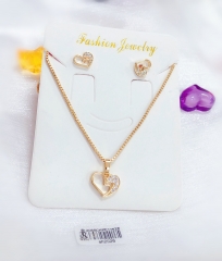 Half hollow half zircon heart shape earrings necklace