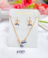 Blue Bird Gold Earrings Necklace