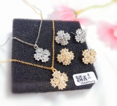 Full diamond flower style gold/silver earrings necklace