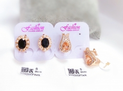 Black/Orange Zirconia Gold Earrings