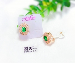 Simple Green Zirconia Gold Earrings