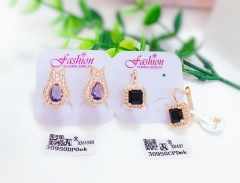 Purple/Black Zirconia Irregular Gold Earrings