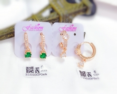 Green/White Zircon Delicate Drop Gold Earrings