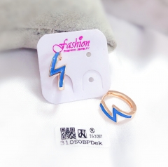 Gold earrings with blue lightning pattern