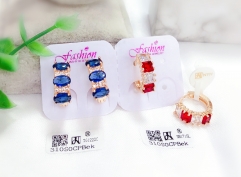 Blue and white/red and white zircon gold earrings