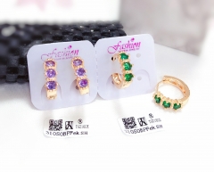 Purple/green zircon gold earrings