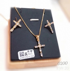 Artificial Gemstone Cross Gold/Silver Color necklace earring