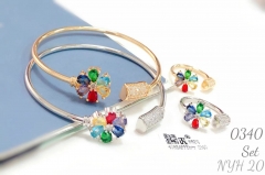 Colored flower fashion bangle ring set