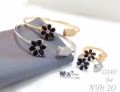 Black flower style exquisite bangle ring set