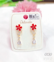 Red flower earrings with water drop pendant