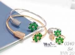 Green flower gorgeous bangle ring set