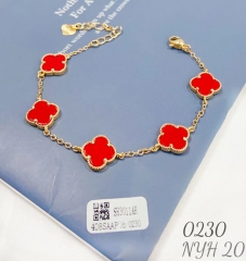 Lucky four leaf red color style bracelet