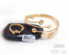 Irregular design glossy gold/silver bangle ring set