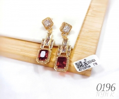 Red gem gold pendant earrings