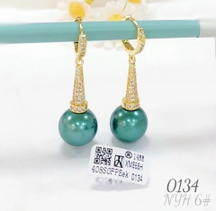 Green Pearl Gold Drop Earrings