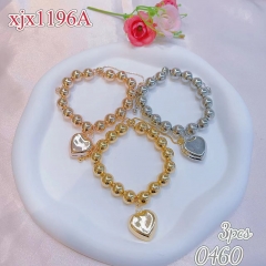 Pendant Heart And Shape Beads Polished Bangle Set