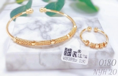 Shiny Gold Beaded Bangle Ring Set