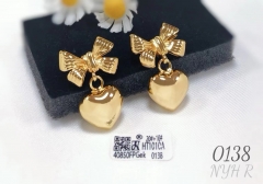 Bow and heart style glossy gold  earring