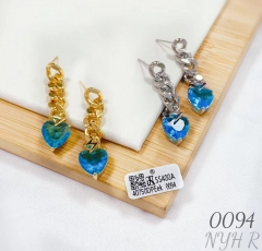 Blue gem heart style earrings