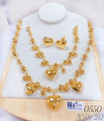 Polished Heart Pendant Beaded Gold/Silver Jewelry Set