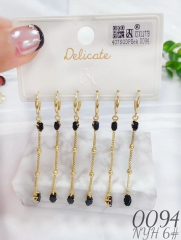 Black Gem Gold/Silver Chain Earrings