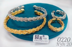 Gold wire wrapped style trendy bangle ring set