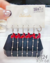 Red Gem Chain Shape Earrings