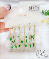 Green Gem Chain Gold Earrings