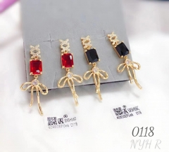 Red/black gem bow pendant earring