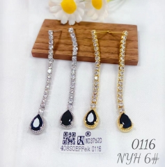 Artificial Gemstone Long Black Zirconia Earrings