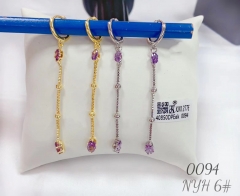 Purple Gem Chain Silver/Gold Earrings