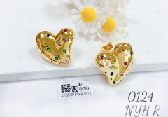 Heart-shaped inlaid colorful zircon popular style earrings