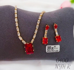 Artificial gemstone red gem gold/silver necklace earring