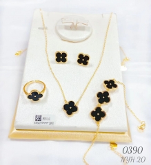 Lucky four leaf black style jewelry set