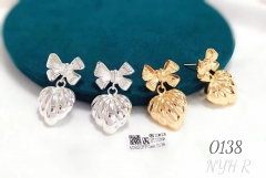 Bow heart pendant dazzling earring