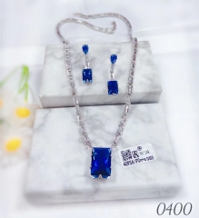 Artificial gemstone blue silver necklace earring