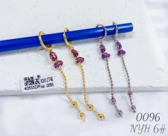 Purple gem chain gold earrings