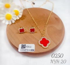 Red color four leaf exquisite necklace earring