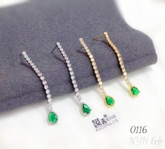 Artificial Gemstone Long Green Zirconia Earrings