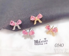 Pink zircon bow elegant temperament earrings