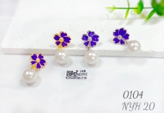 Purple flower exquisite pearl earring