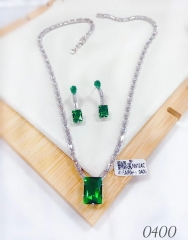 Artificial gemstone green silver necklace earring