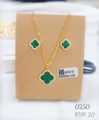 Green Pattern Style Four Leaf necklace earring