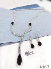 Exquisite black gem silver necklace earring