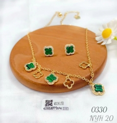 Green Pattern Style Four Leaf necklace earring