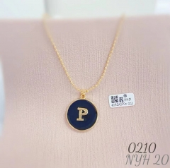 P letter black background round necklace