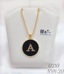 A letter black background round necklace