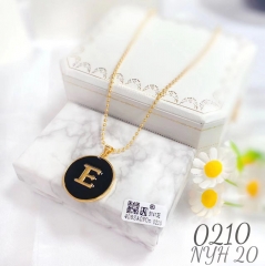 E letter black background round necklace