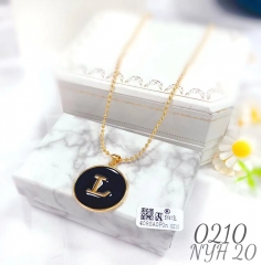 Customized name L black background round necklace